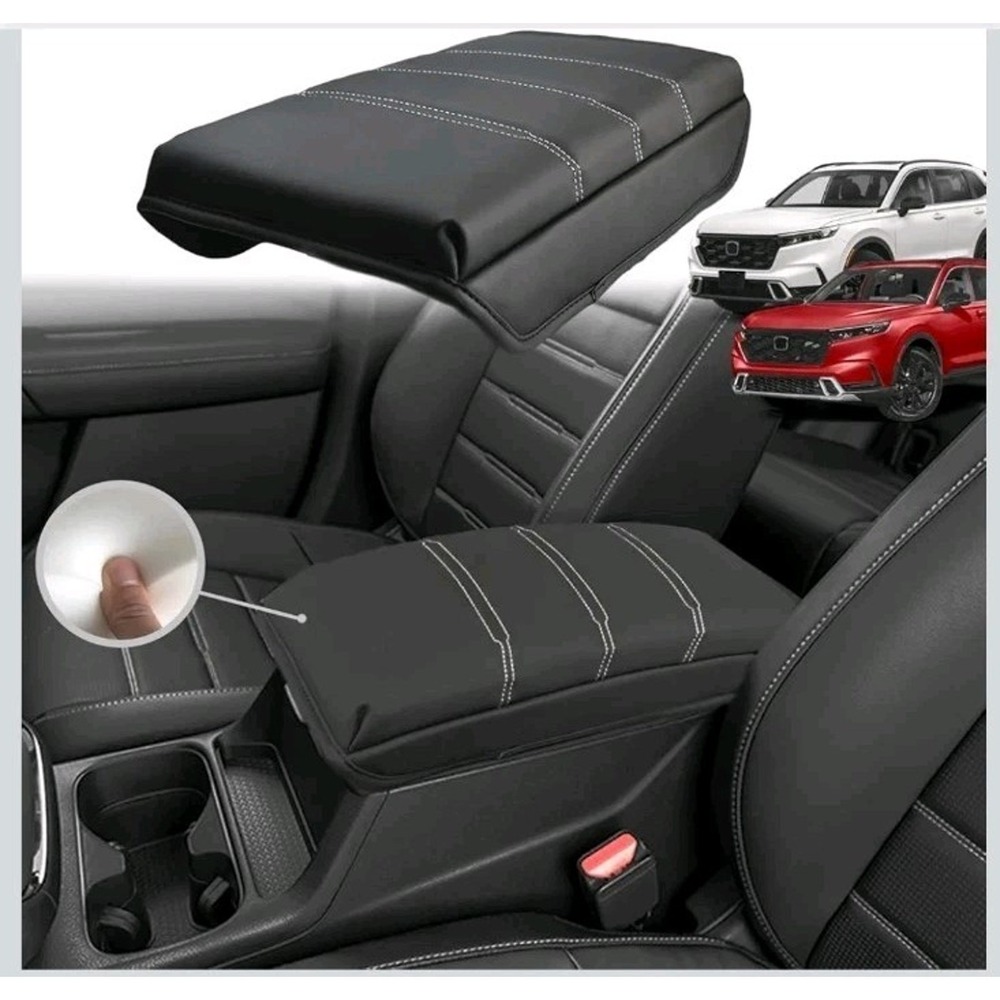 Volcaner Center Console Cover for 2023 2024 Honda CRV Leather Armrest Pad Black